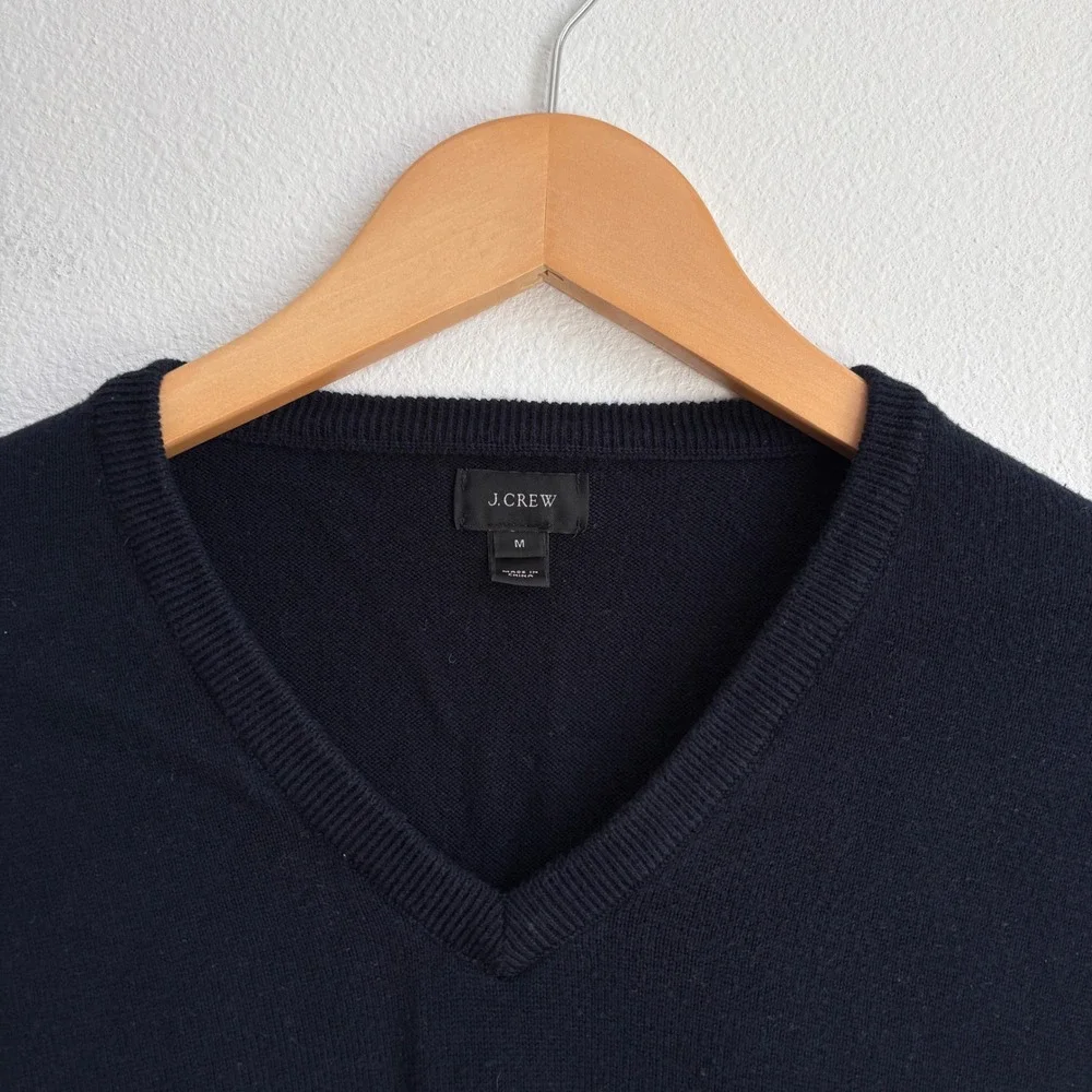 J.Crew Mens Dark Navy Blue 100% Cotton V-Neck Sweater Size M